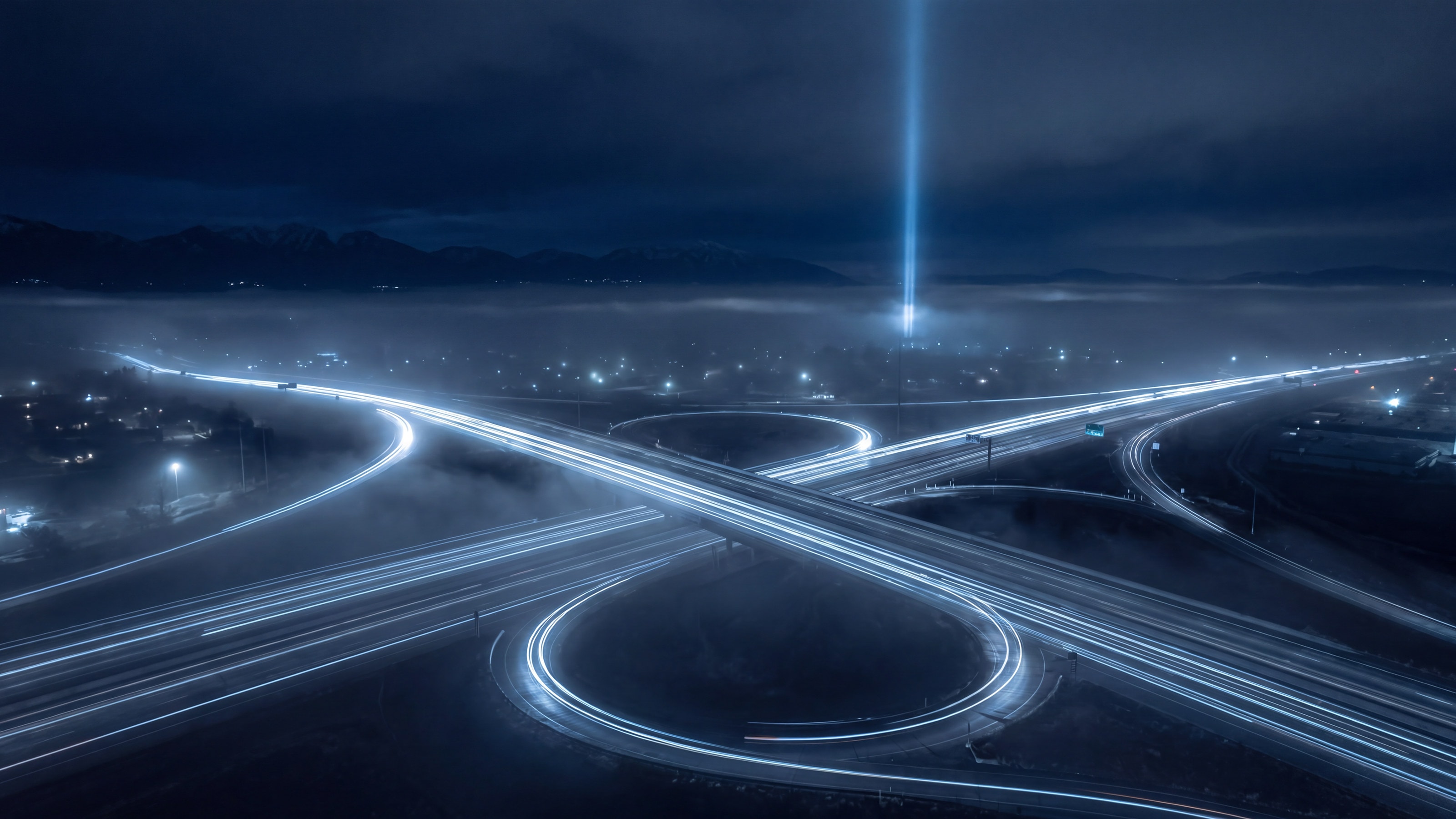 Light beams crossing a network of points in fog